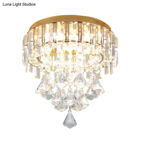 Contemporary Gold Circle K9 Crystal Ceiling Flushmount With Drape 3 Heads