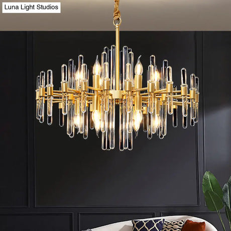 Contemporary Gold Color Candle Chandelier With Crystal Block Design