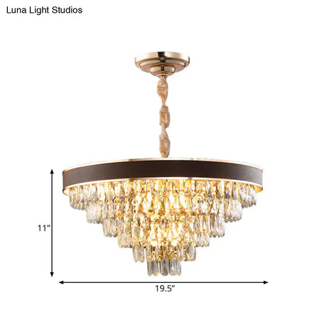 Contemporary Gold Crystal Chandelier - 6-Tier Tapered Pendant Light With 9 Bulbs Ideal For Dining