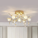 Contemporary Gold Crystal Flush Mount Lamp - 7 - Head Bedroom Lighting