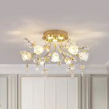 Contemporary Gold Crystal Flush Mount Lamp - 7 - Head Bedroom Lighting