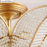 Contemporary Gold Crystal Flush Mount Lighting Fixture For Living Room Ceiling - 3-Light