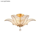 Contemporary Gold Crystal Flush Mount Lighting Fixture For Living Room Ceiling - 3-Light
