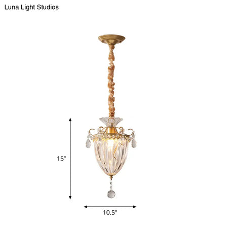 Contemporary Gold Crystal Lantern Suspension Lamp - Head Down Lighting Pendant For Parlour