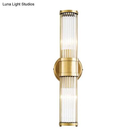 Contemporary Gold Crystal Wall Sconce For Living Room - 1/2 Bulb Cylindrical Design