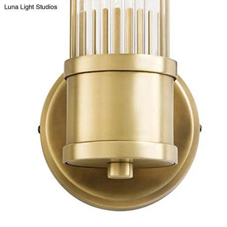 Contemporary Gold Crystal Wall Sconce For Living Room - 1/2 Bulb Cylindrical Design