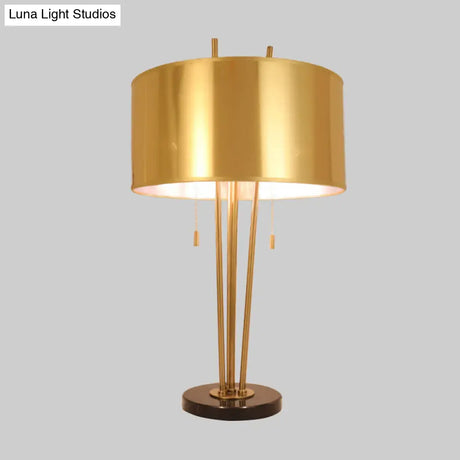 Contemporary Gold Fabric Nightstand Lamp - Straight Sided Shade 1 Head Task Lighting