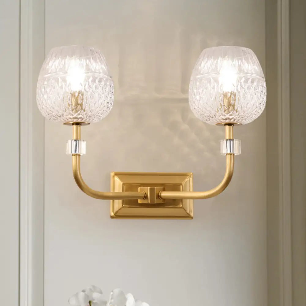 Contemporary Gold Finish Dome Foyer Wall Sconce With Clear Lattice Glass 2 /