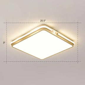 Contemporary Gold Finish Led Flush Mount Ceiling Light - Acrylic Rectangle Design / 20.5’ Remote