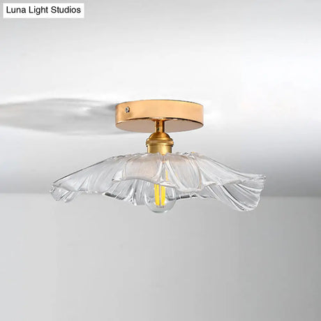 Contemporary Gold Glass Flower Ceiling Mount Light Fixture