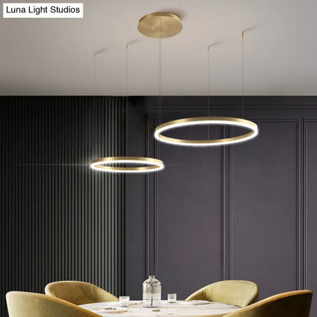 Contemporary Gold Led 2-Layer Chandelier Pendant Light With Metallic Ring