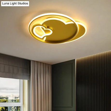 Contemporary Gold Led Ceiling Lamp With Star/Loving Heart Acrylic Shade - Flush Mount Fixture For