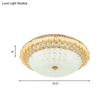 Contemporary Gold Led Flush Ceiling Light With Opal Texture Glass Shade - 16’/19.5’ Diameter