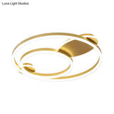 Contemporary Gold Led Flush Mount Bedroom Lighting - 16’/19.5’ Wide Ring Acrylic Shade In