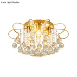 Contemporary Gold Metal Ceiling Lamp With Swirled Arm Design Clear Crystal Orbs And Rods - 4-Heads