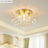 Contemporary Gold Metal Ceiling Lamp With Swirled Arm Design Clear Crystal Orbs And Rods - 4-Heads