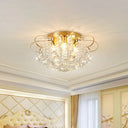 Contemporary Gold Metal Ceiling Lamp With Swirled Arm Design Clear Crystal Orbs And Rods - 4-Heads