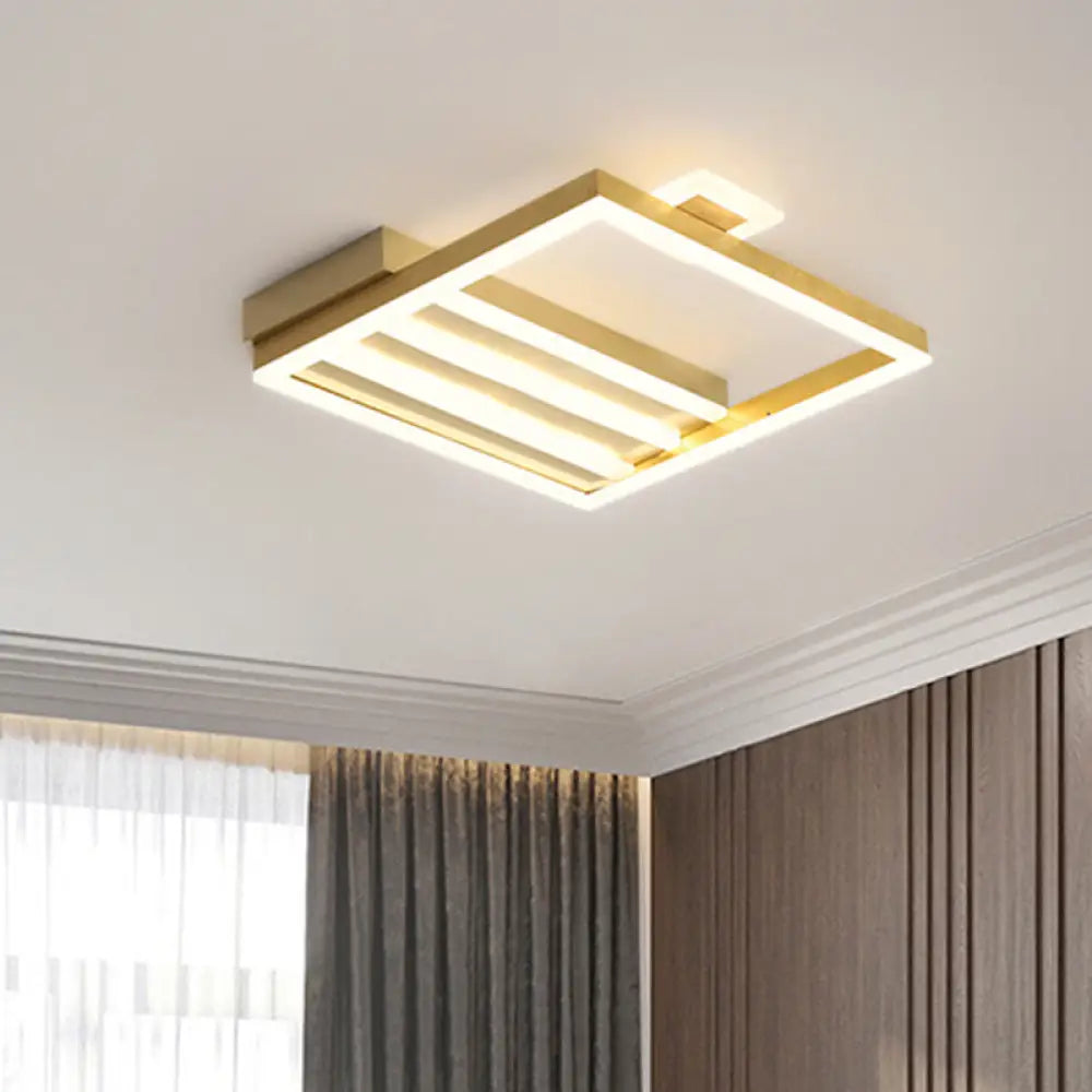 Contemporary Gold Metal Shade Flush Mount Ceiling Light Fixture - Square - Frame 18’/25.5’