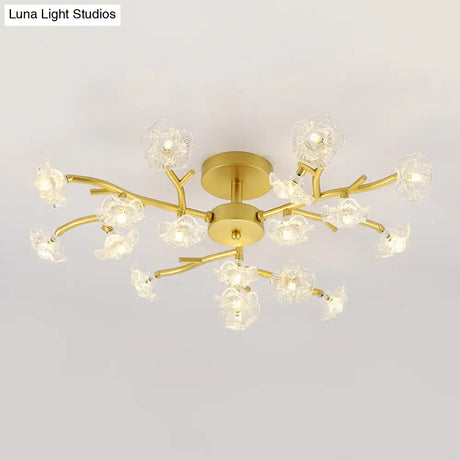 Contemporary Gold Metallic Blossom Branch Ceiling Lamp For Dining Room