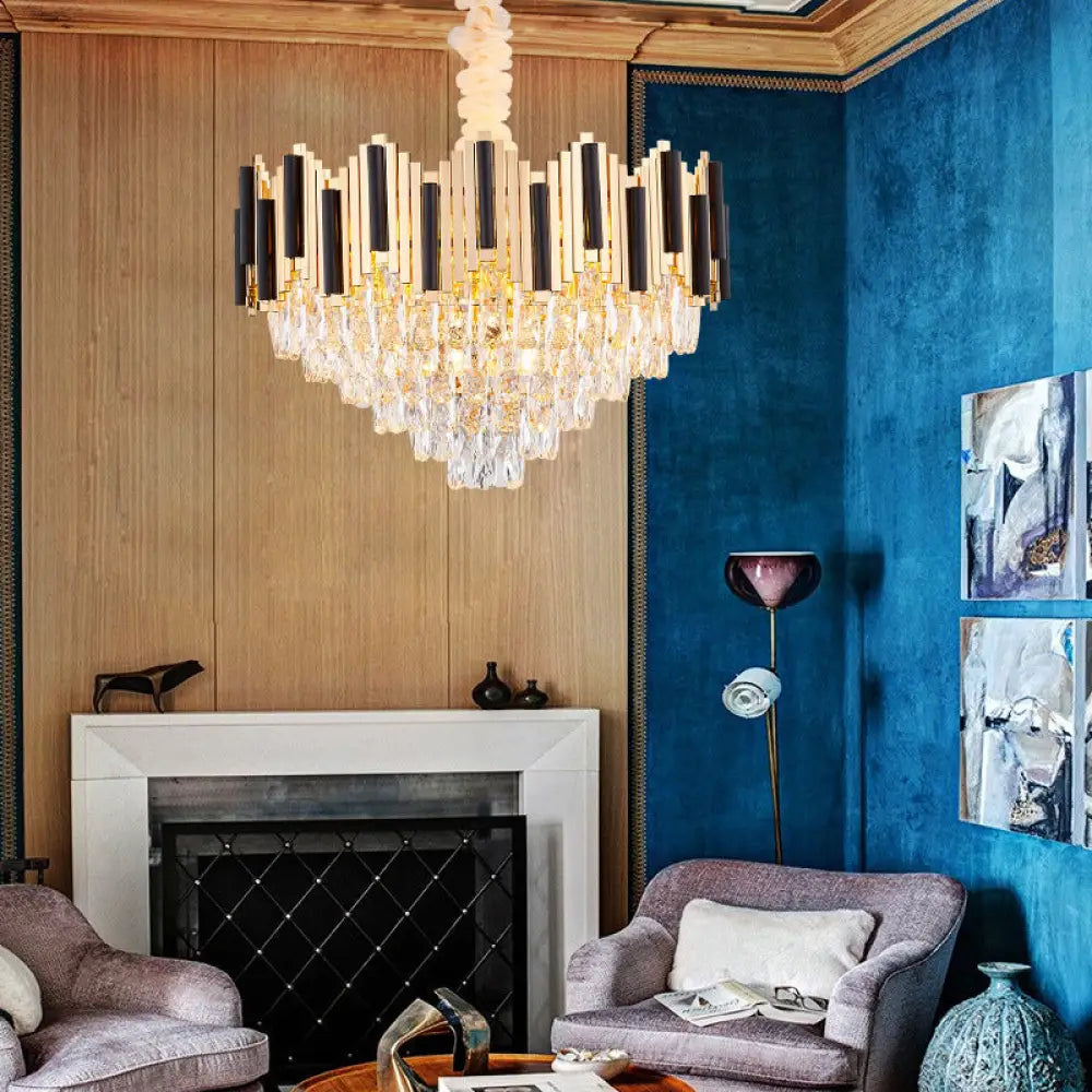 Contemporary Gold Multi Layer Ceiling Pendant Light With Crystal Prism - 6/10 Heads 10 /