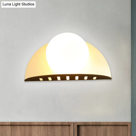 Contemporary Gold Opaline Glass Sphere Wall Lamp With Mount - Single Bulb Fixture