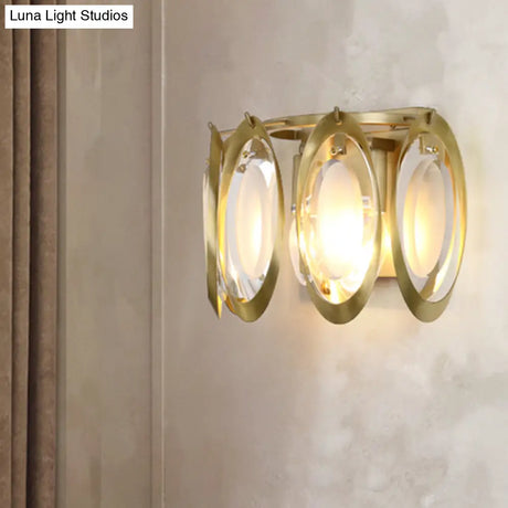 Contemporary Gold Oval Sconce With Cut Crystal Detail - Perfect Wall Fixture For Living Room