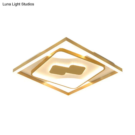 Contemporary Gold Rhombus Flush Mount Lamp – 16’/19.5’ Led Ceiling Lighting In Warm/White Light
