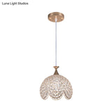 Contemporary Gold Ruffled Edge Crystal Pendant Lamp - 1 Light Dome Suspension Clear Various Sizes
