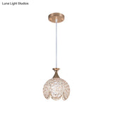 Contemporary Gold Ruffled Edge Crystal Pendant Lamp - 1 Light Dome Suspension Clear Various Sizes