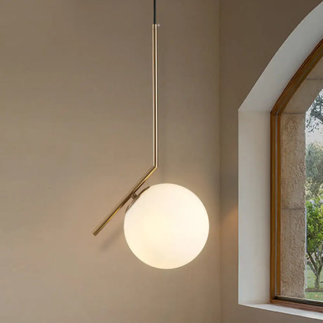 Contemporary Gold Sphere Drop Lamp: 1 Bulb Cream Glass Hanging Ceiling Light For Bedroom / Small C