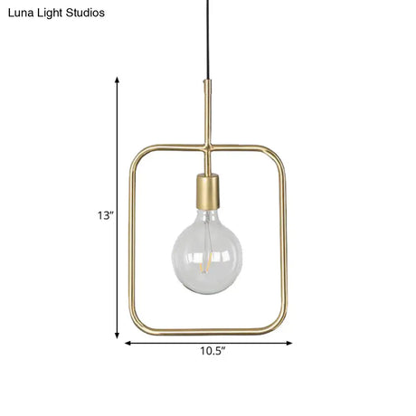 Contemporary Gold Square Skeleton Pendant Ceiling Light With Exposed Bulb - Stylish Metal Fixture