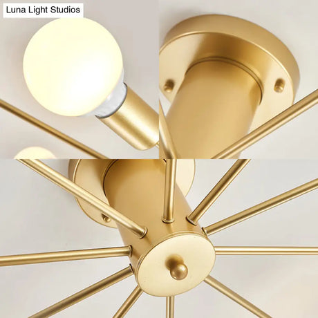 Contemporary Gold Starburst Ceiling Chandelier - Flush Mount Light For Bedroom (6/8/10 Heads)
