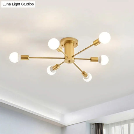 Contemporary Gold Starburst Ceiling Chandelier - Flush Mount Light For Bedroom (6/8/10 Heads)