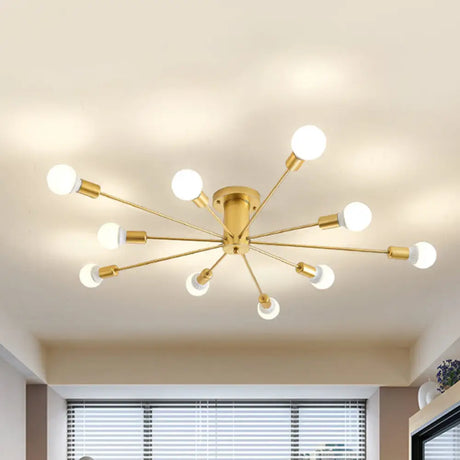 Contemporary Gold Starburst Ceiling Chandelier - Flush Mount Light For Bedroom (6/8/10 Heads) 10 /