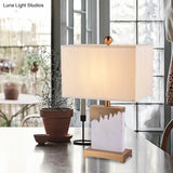 Contemporary Gold Table Lamp With Fabric Shade - Small Rectangle Desk Light