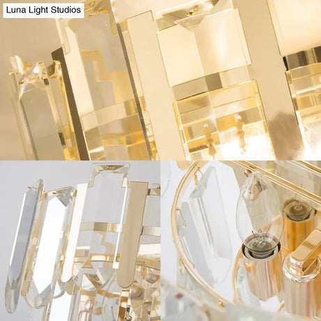 Contemporary Gold Wall Lamp With 3 Clear Crystal Layers - Bedroom Lighting