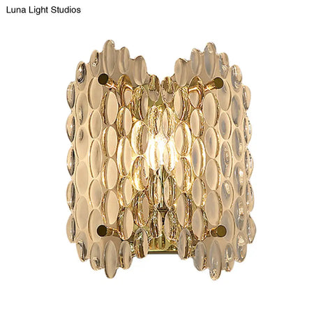 Contemporary Gold Wall Lamp With Clear Crystal Oval Shape & 1 Bulb Perfect For Hallways