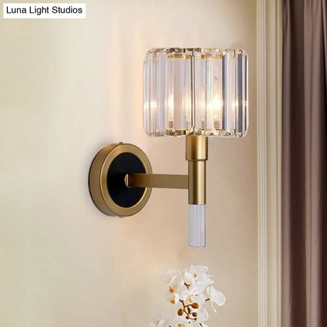 Contemporary Gold Wall Mount Sconce With Clear K9 Crystal - Column Living Room Light