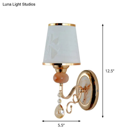 Contemporary Gold Wall Sconce 1 Light Textured Glass Mount Fixture Ideal For Living Room