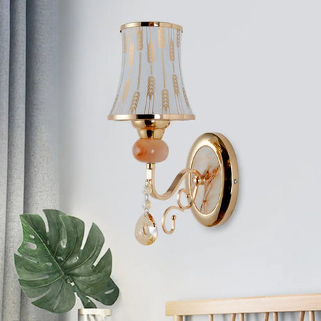 Contemporary Gold Wall Sconce 1 Light Textured Glass Mount Fixture Ideal For Living Room / A