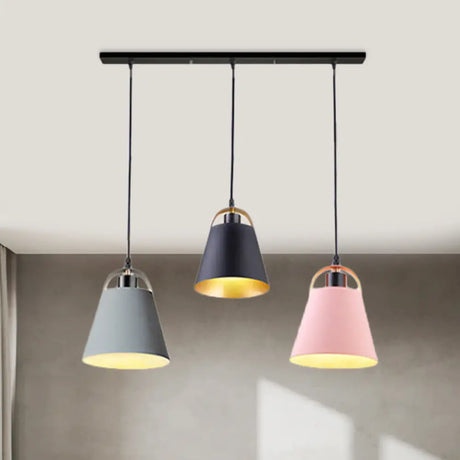 Contemporary Gray/Blue Metallic Pendant Light Fixture With 3 Bulbs For Living Room Ceiling Grey