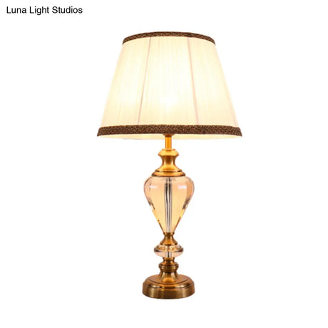Contemporary Hand-Cut Crystal Nightstand Lamp - Droplet Task Lighting Beige