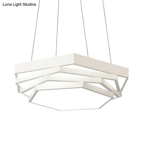 Contemporary Hexagonal Metal Pendant Light - Led Dining Room Hanging Lamp In Black/White With
