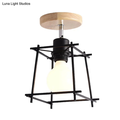 Contemporary Iron Wire Flush Mount Porch Light With Rotatable Head