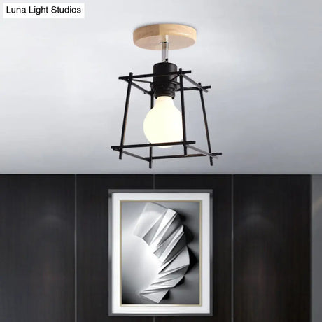 Contemporary Iron Wire Flush Mount Porch Light With Rotatable Head
