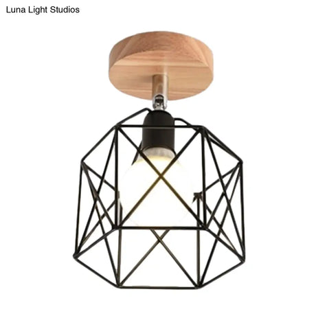 Contemporary Iron Wire Flush Mount Porch Light With Rotatable Head