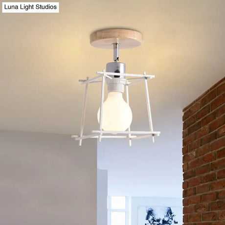 Contemporary Iron Wire Flush Mount Porch Light With Rotatable Head