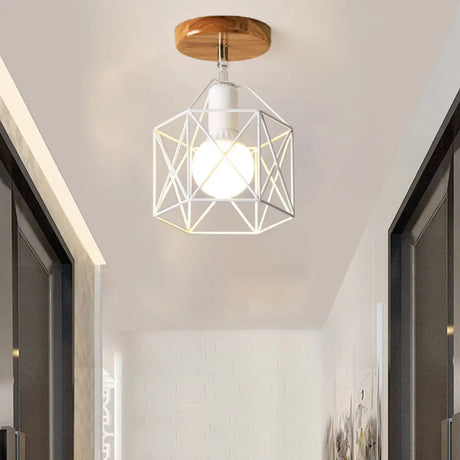 Contemporary Iron Wire Flush Mount Porch Light With Rotatable Head White / 6’