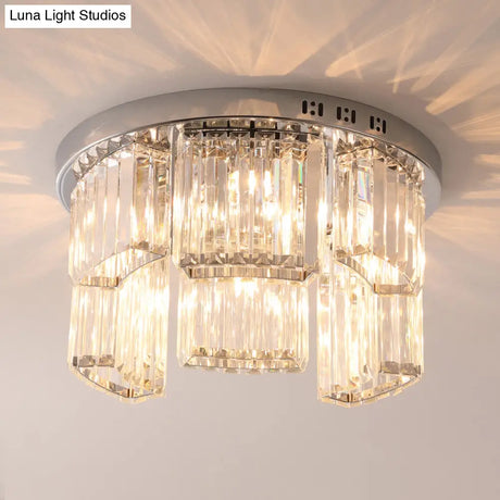 Contemporary Jagged Block Flush Mount Lamp - Clear Crystal Ceiling Light (18’/23.5’ W