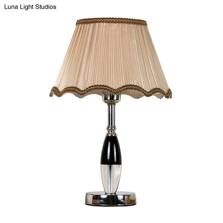 Contemporary K9 Crystal Scalloped Nightstand Lamp: 1-Bulb Beige Night Table Lighting